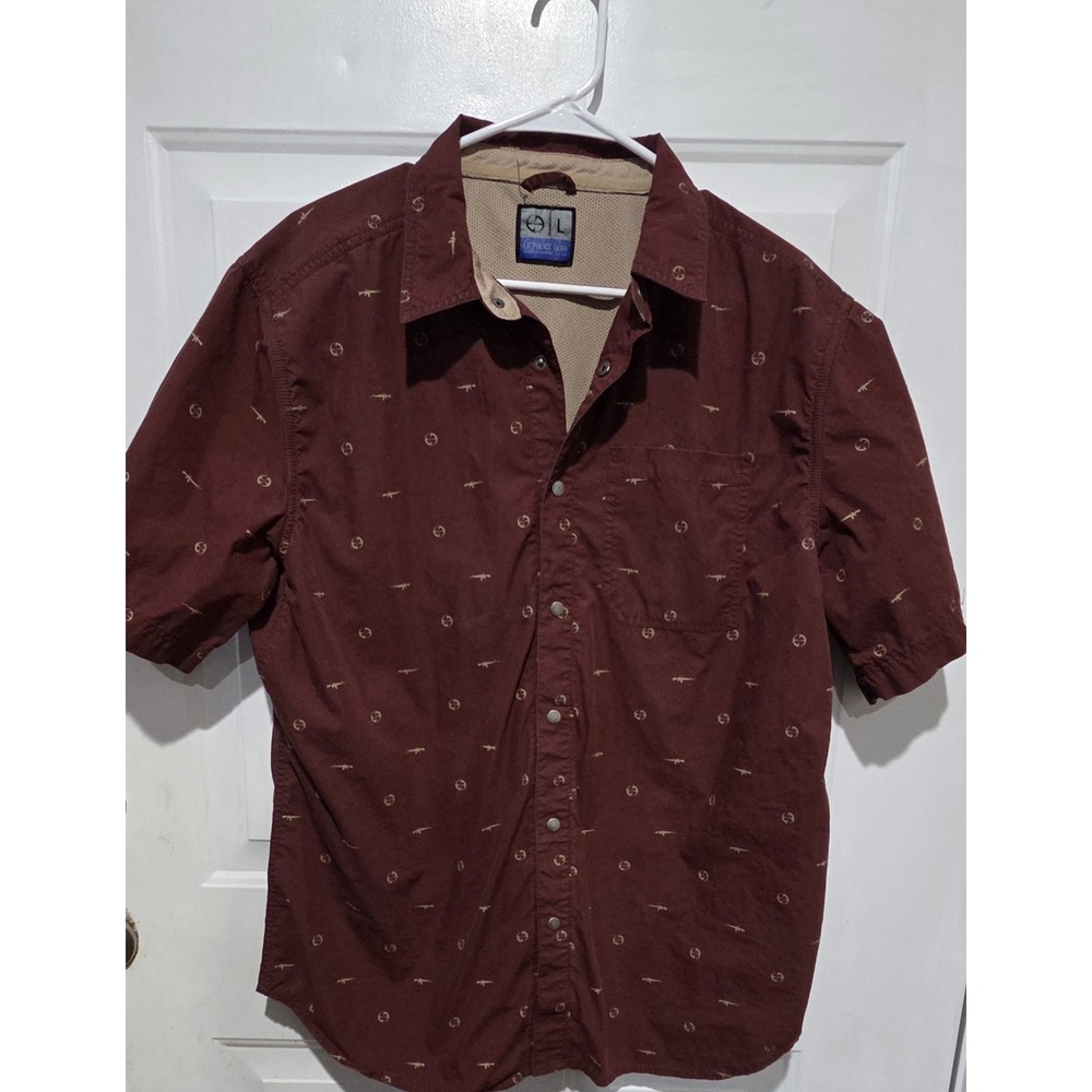 LA Police Gear Maroon Short Sleeve Snap Shirt Tacticle Rifle & Target Men L